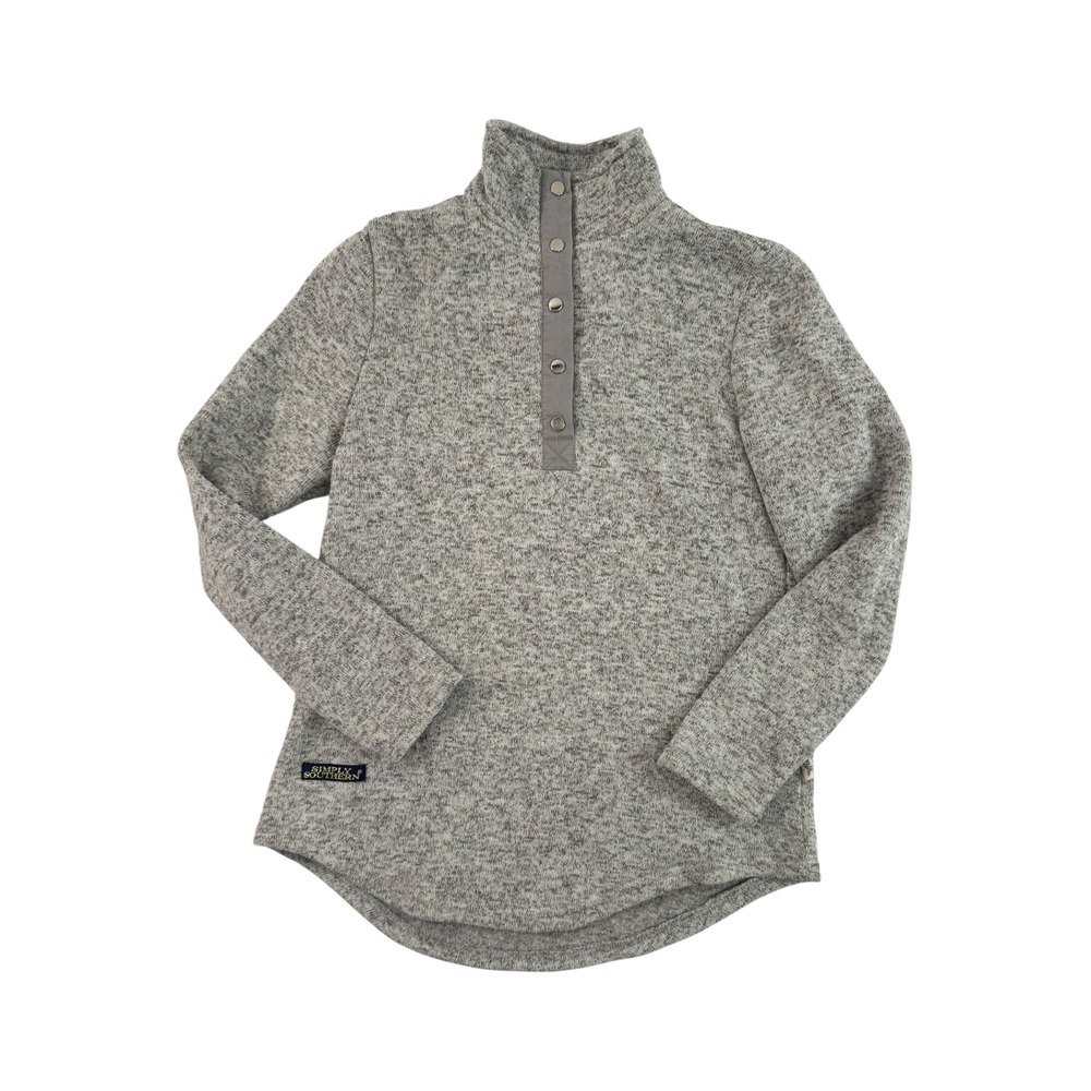 Simply Southern Pullover Sweater Heather Gray Button Up‎ Mock Neck Small